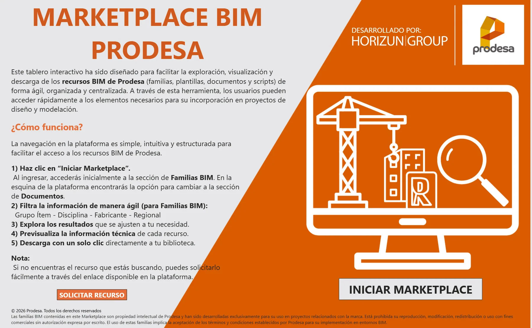 Prodesa BIM Marketplace home screen