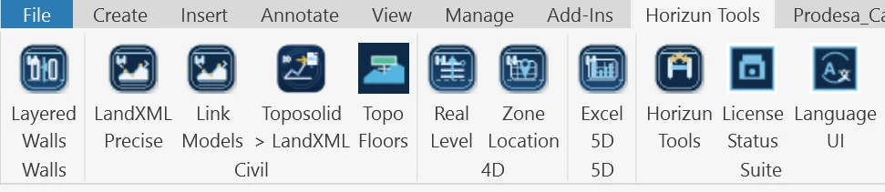 Custom Horizun Tools ribbon inside Revit