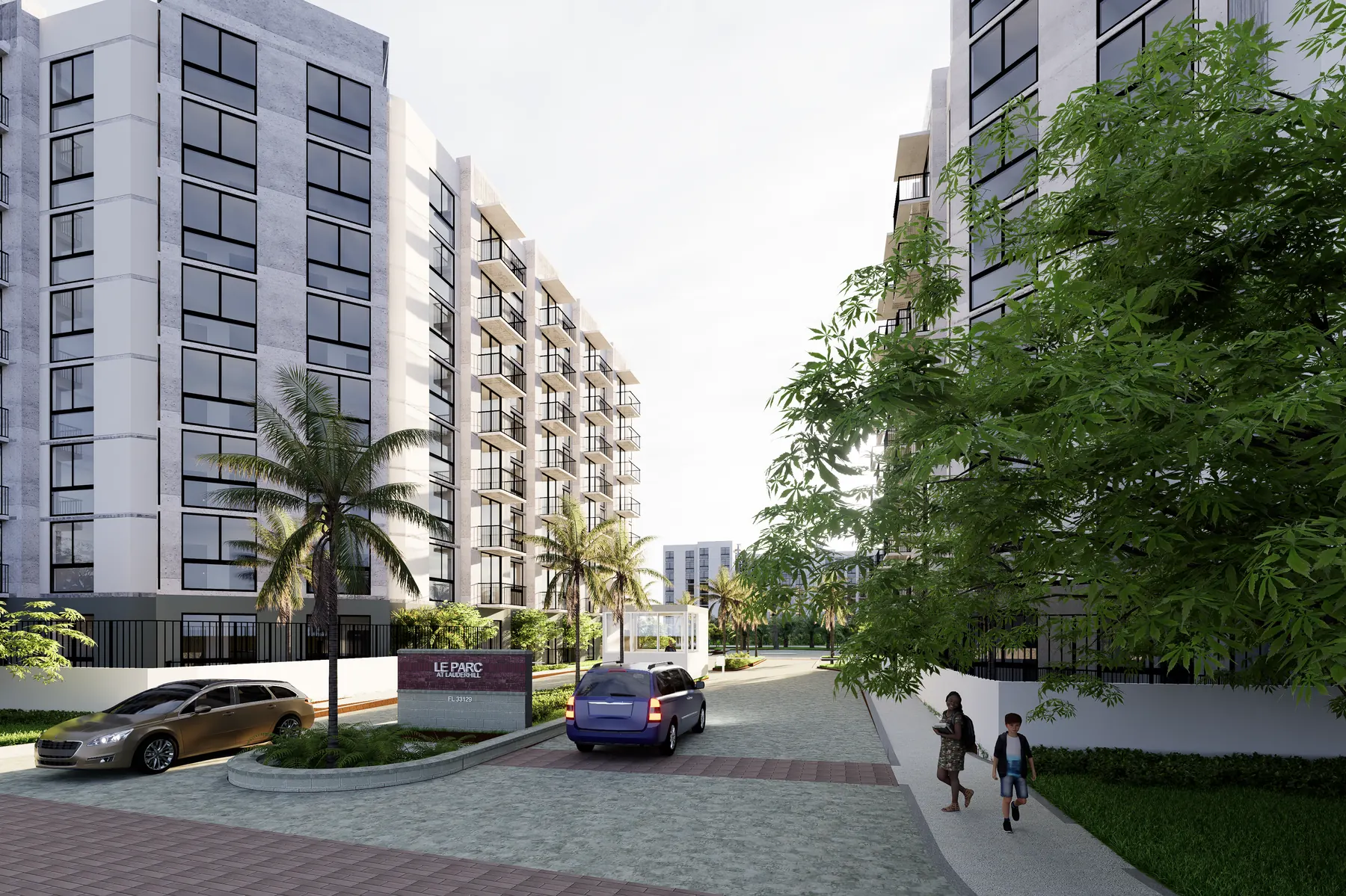 Architectural rendering of a residential project entrance