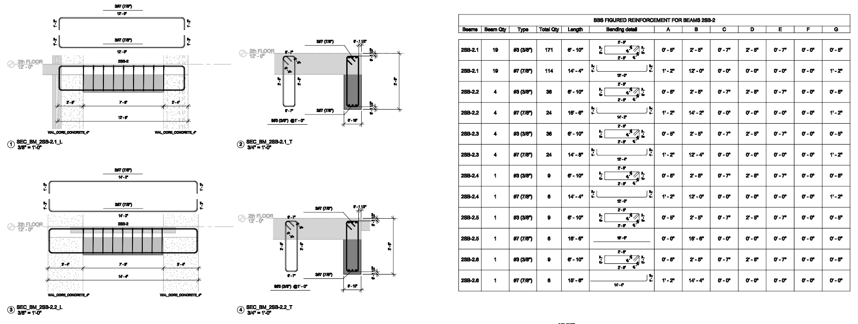 Structural reinforcement shop drawing with bending schedule